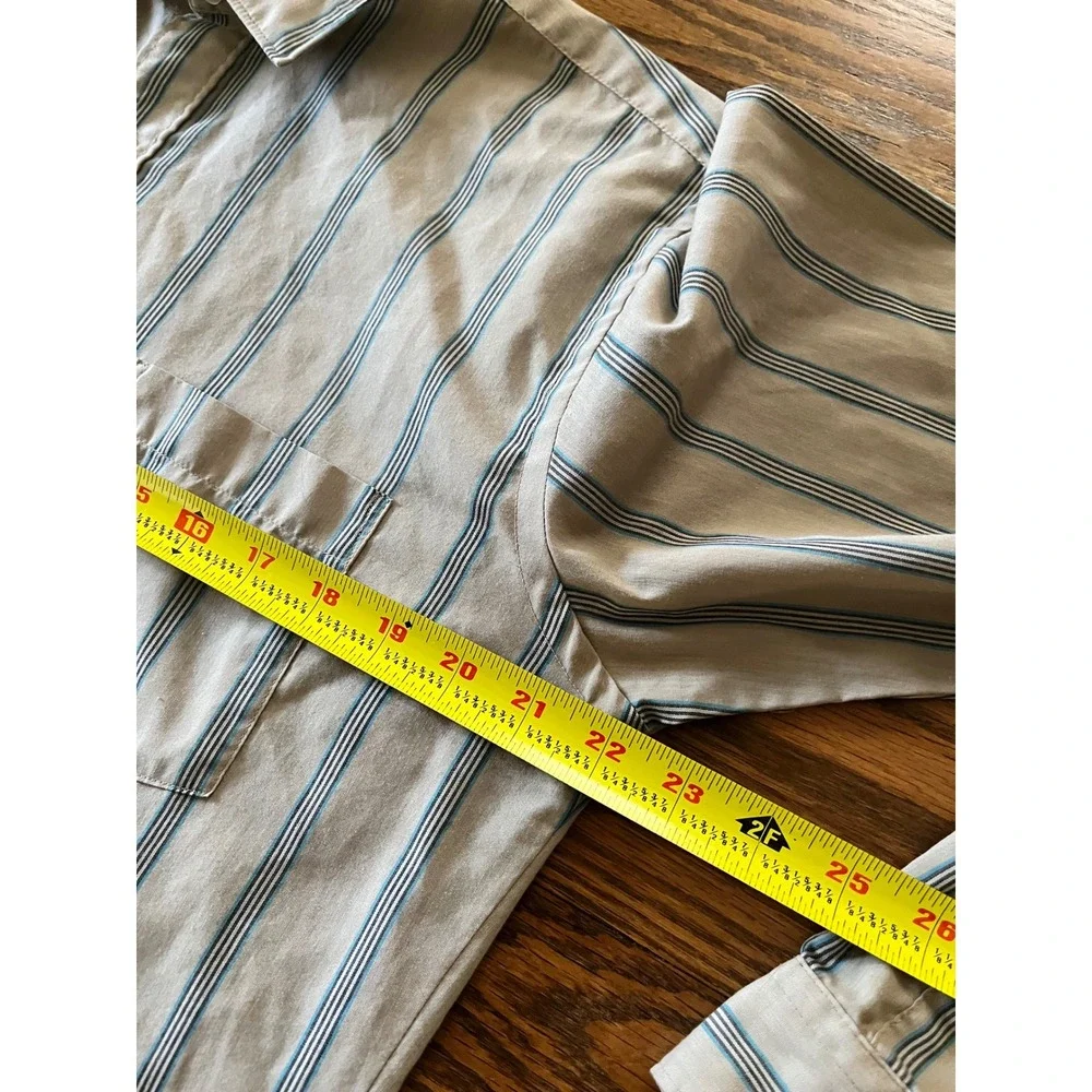 Vintage Levis Fitted Shirt Mens Large Tan Blue Striped Long Sleeve Button Down